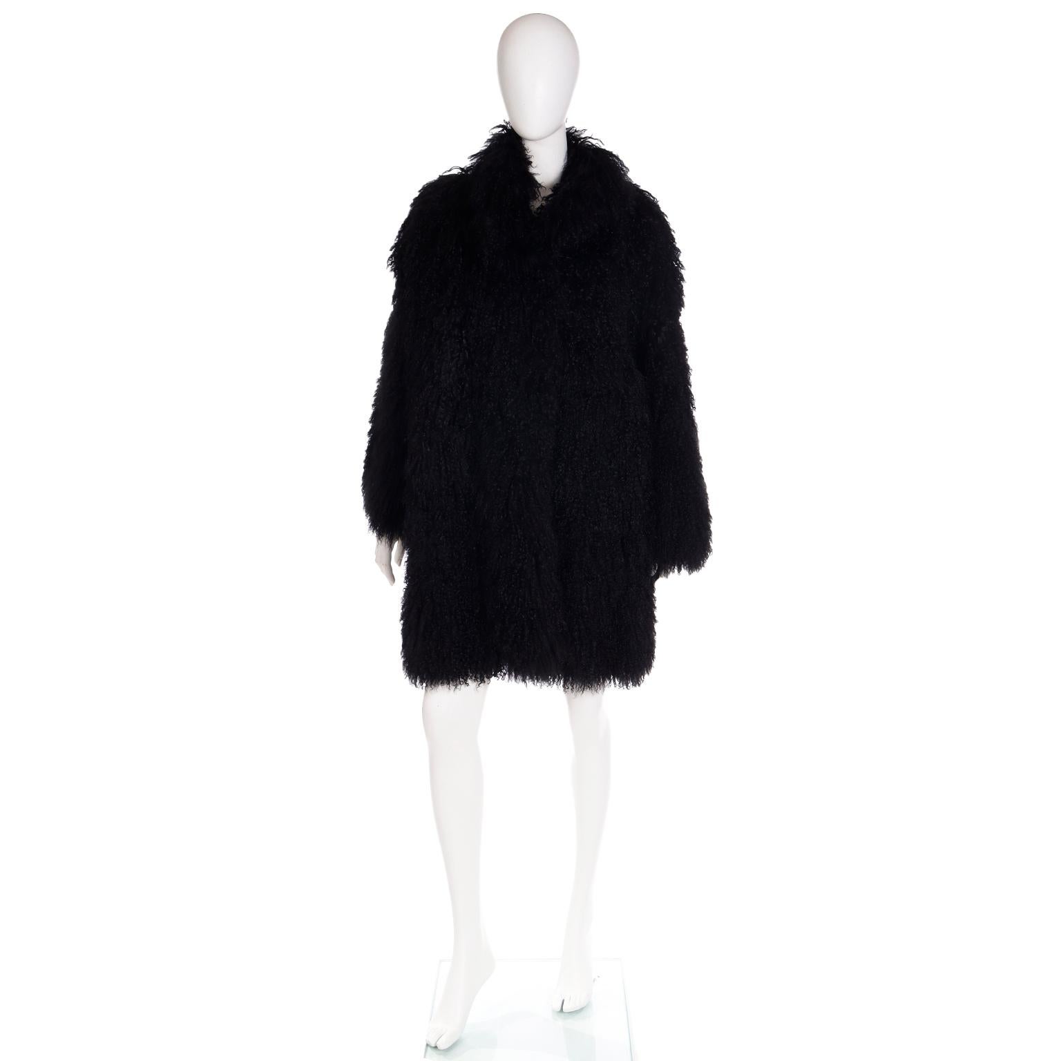 Escada Couture Vintage Mongolian Lambswool Black Coat In Excellent Condition In Portland, OR