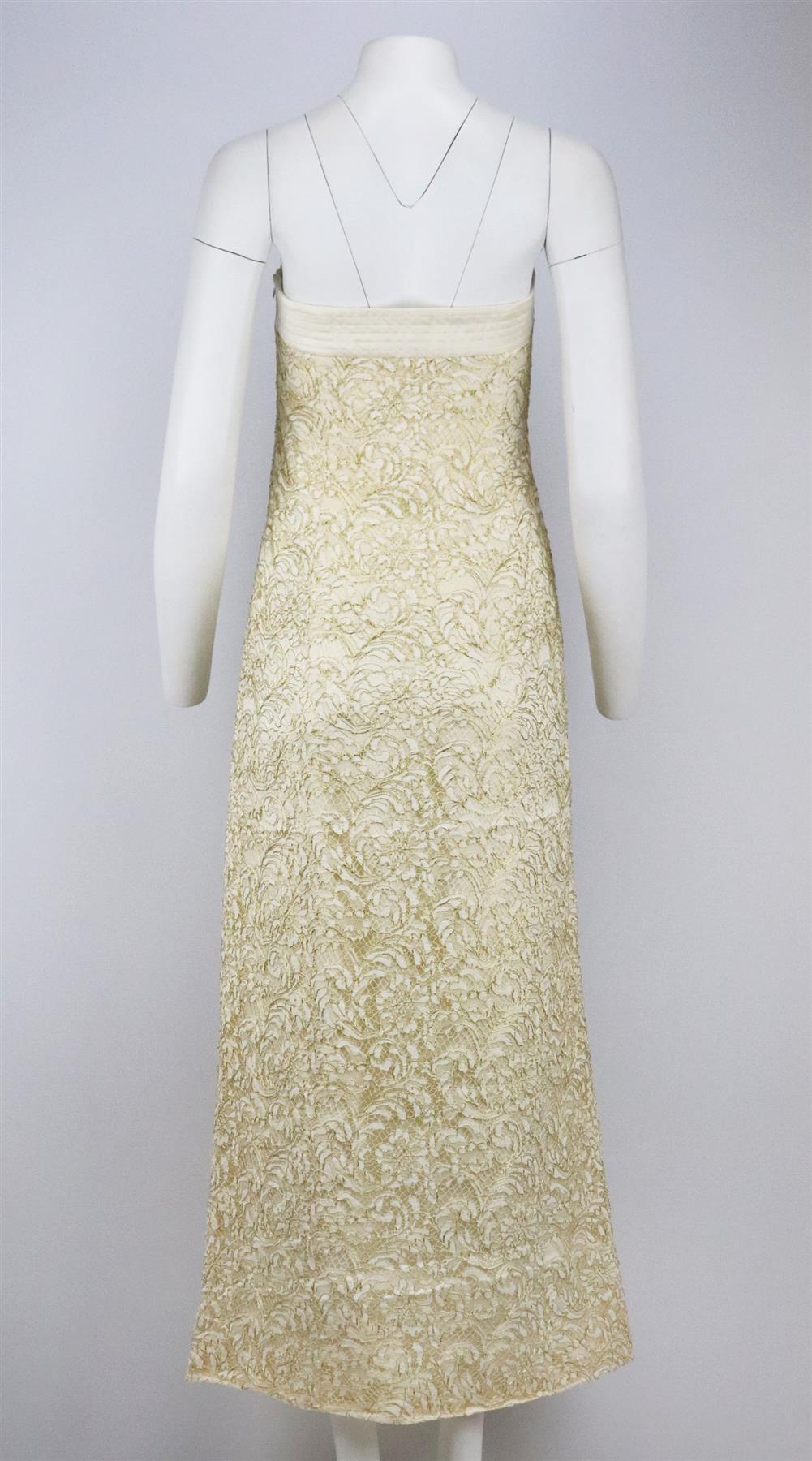Escada Couture Vintage Vestido de encaje con ribete de raso DE 40 UK 14 Beige