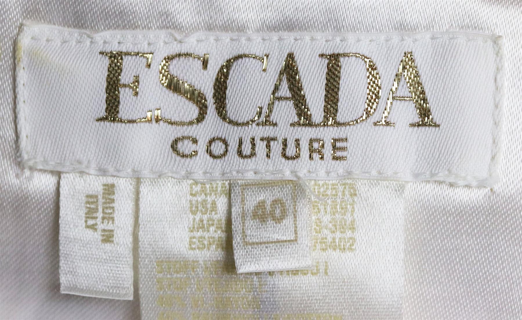 Escada Couture Vintage Vestido de encaje con ribete de raso DE 40 UK 14 en Excelente Estado en London, GB