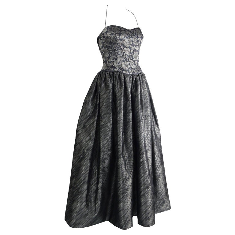 Escada Couture Vintage Silver Lace and Lamé Halter Neck Ball Gown ...