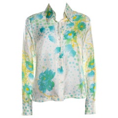 Escada Cream Floral Print Silk Twill Button Front Shirt M