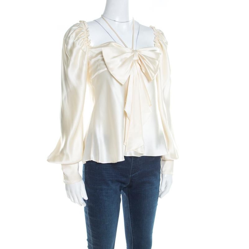 cream satin blouse long sleeve