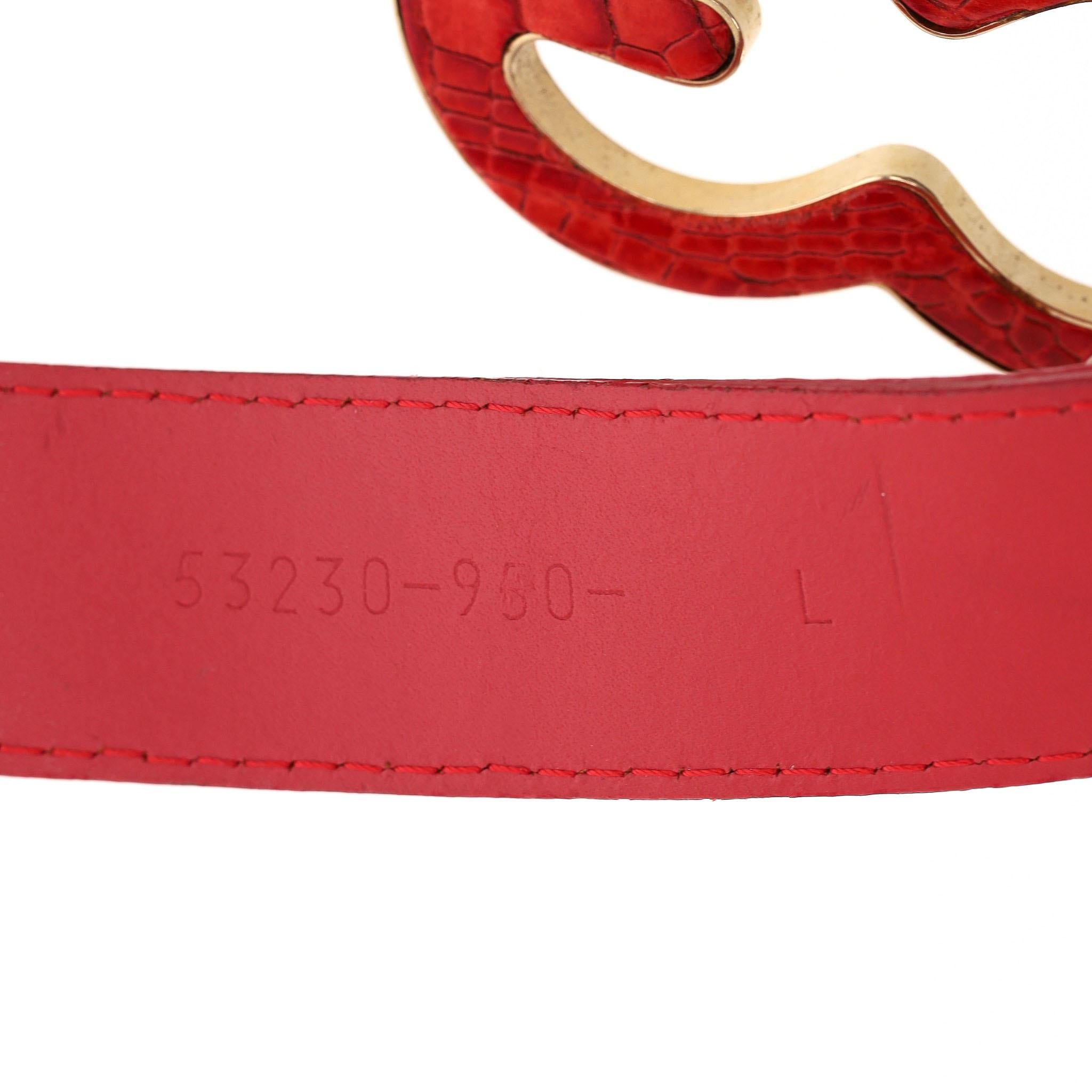 Escada Croc Embossed Leather Triple-Buckle Belt In Good Condition For Sale In London, GB