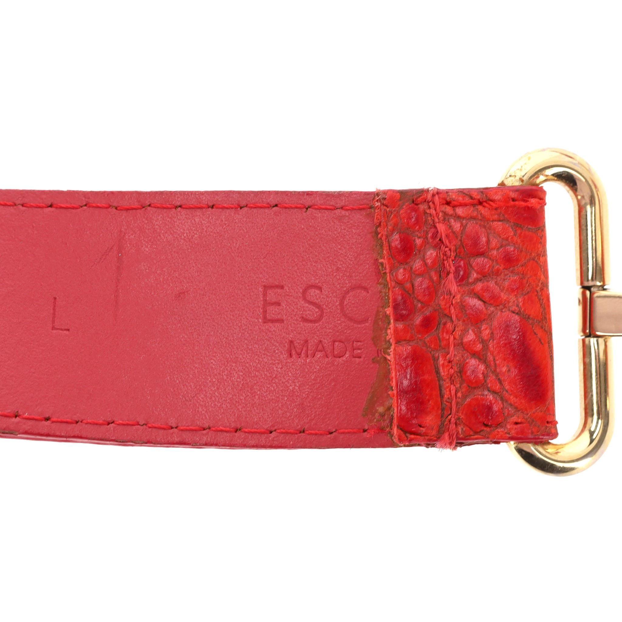 Women's Escada Croc Embossed Leather Triple-Buckle Belt For Sale