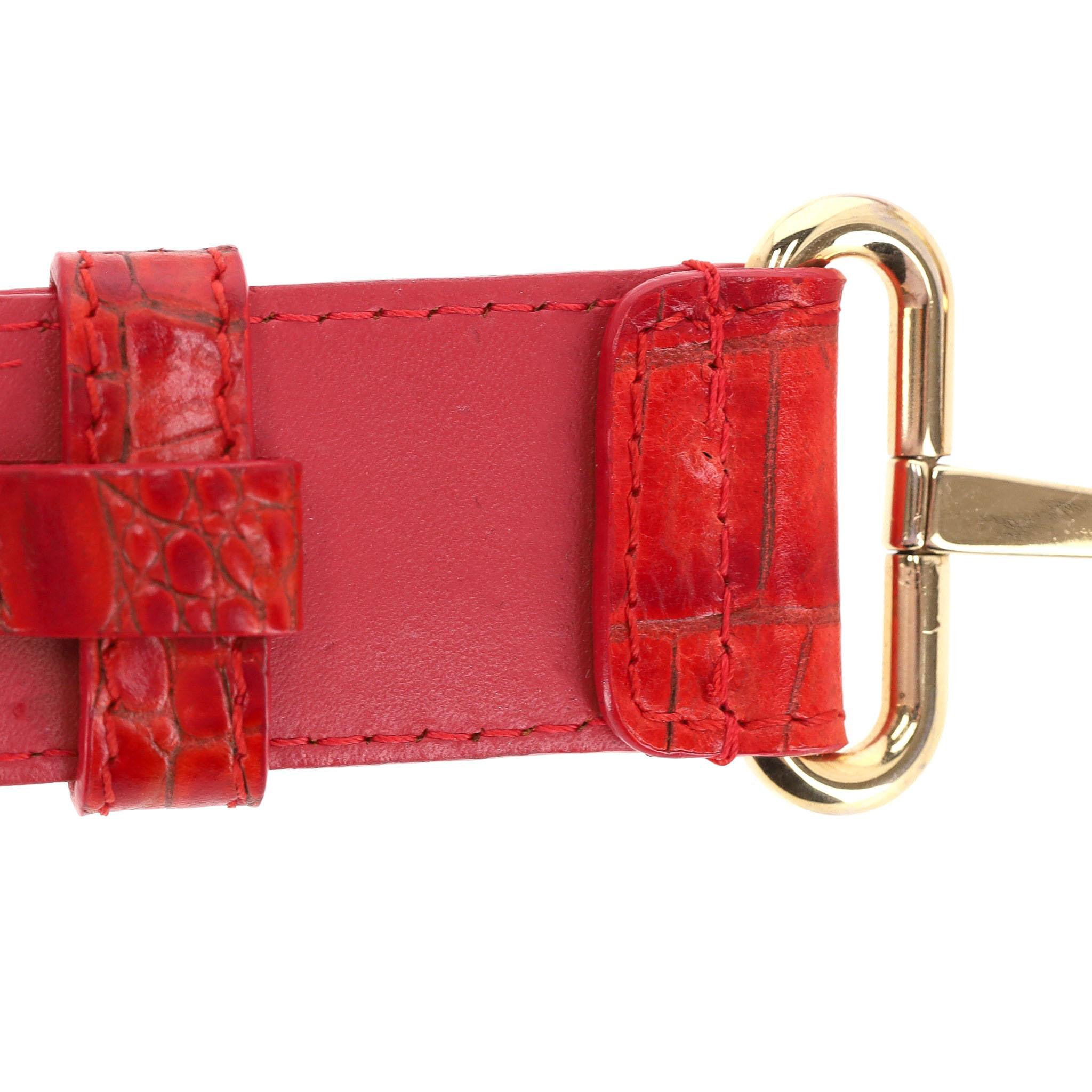 Escada Croc Embossed Leather Triple-Buckle Belt For Sale 4