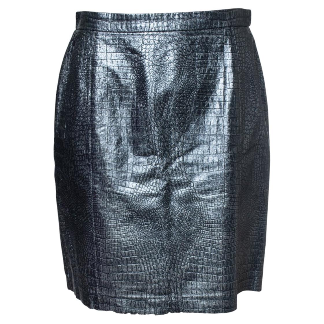 Escada, croc embossed metallic leather skirt