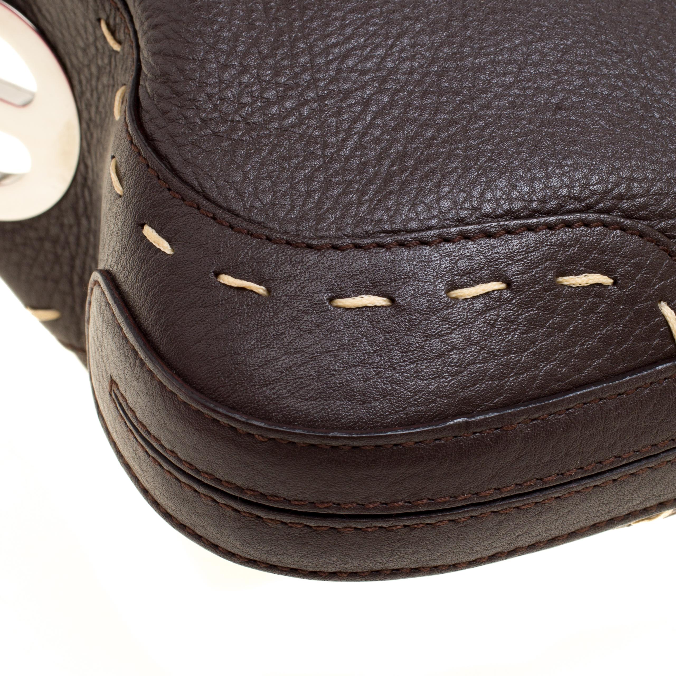 Women's Escada Dark Brown Leather Small Eluna Shoulder Bag