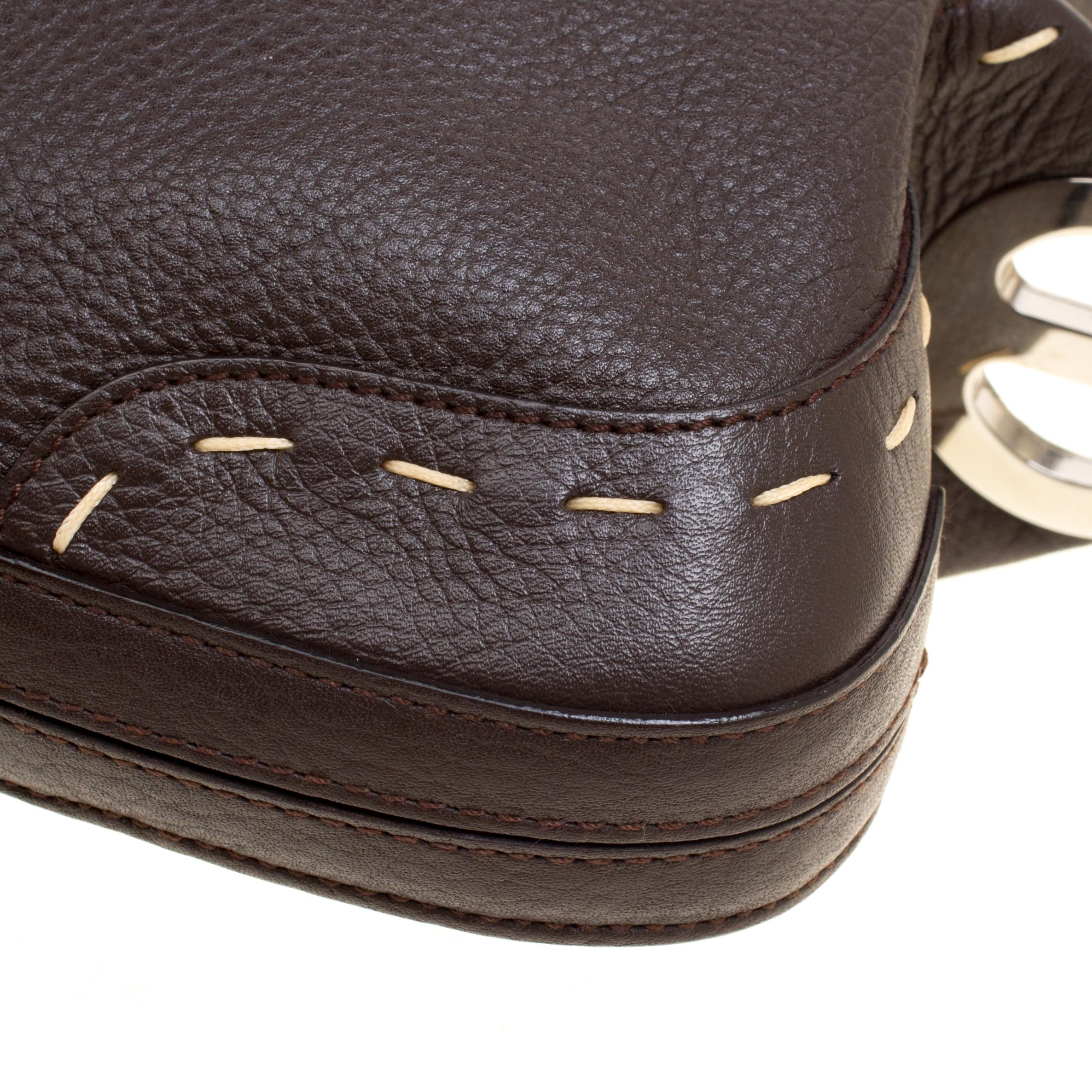 Escada Dark Brown Leather Small Eluna Shoulder Bag 1