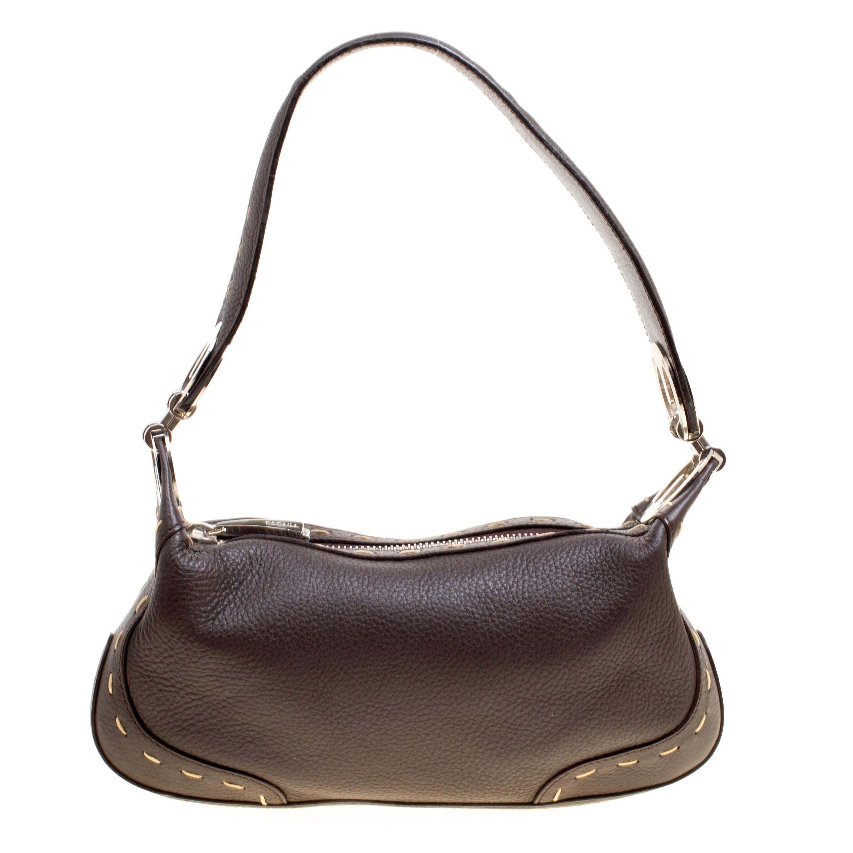 Escada Dark Brown Leather Small Eluna Shoulder Bag