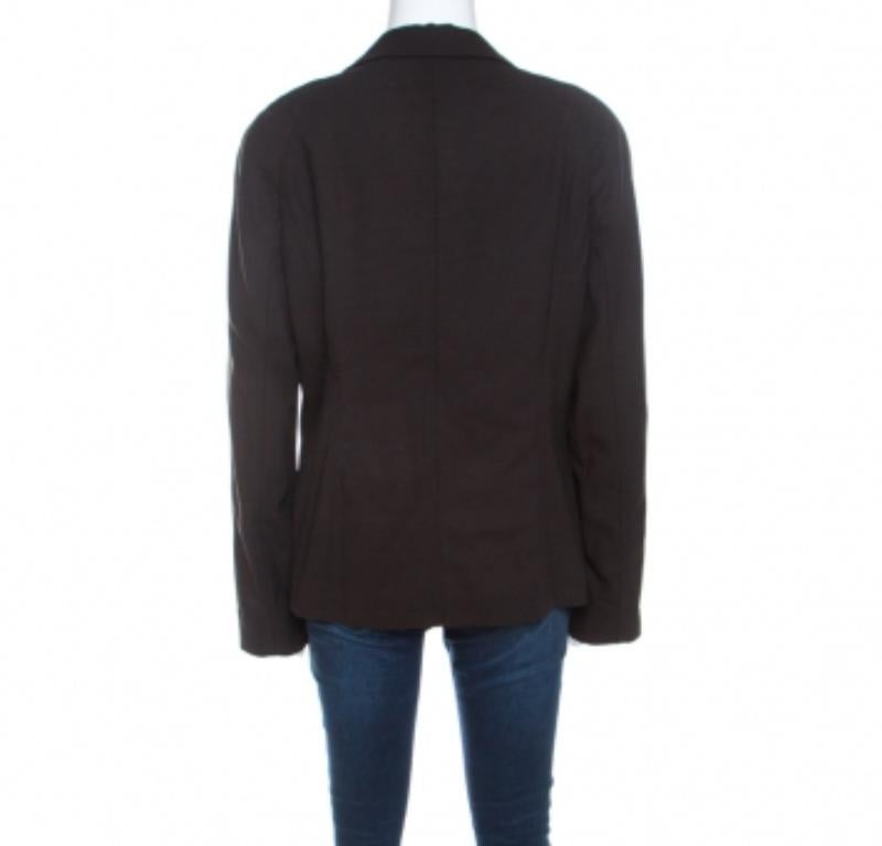 Escada Dunkelbraun Stretch Wolle Raglan-Ärmel getäfelten Blazer XL Damen im Angebot