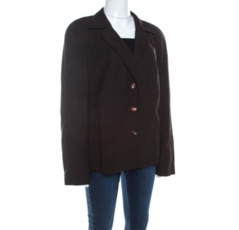 Escada Dunkelbraun Stretch Wolle Raglan-Ärmel getäfelten Blazer XL im Angebot 1