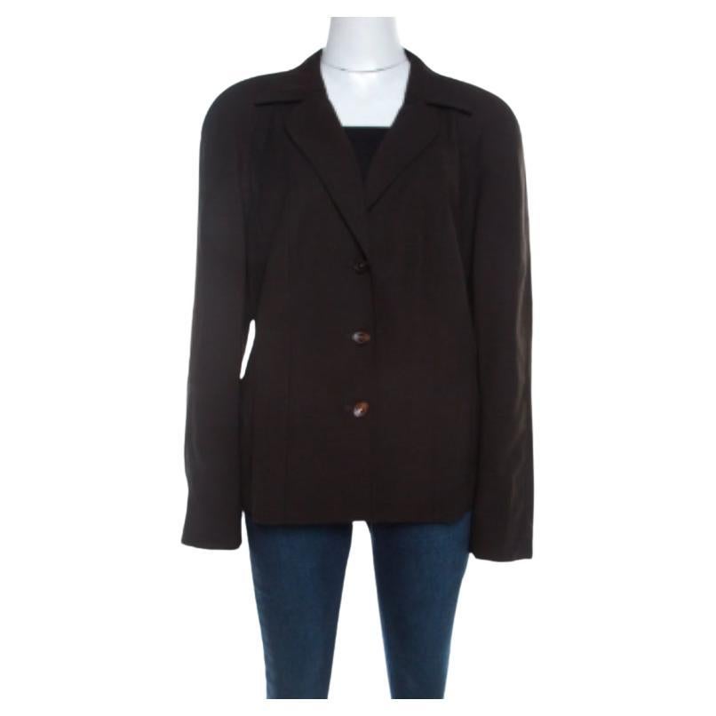 Escada Dunkelbraun Stretch Wolle Raglan-Ärmel getäfelten Blazer XL im Angebot
