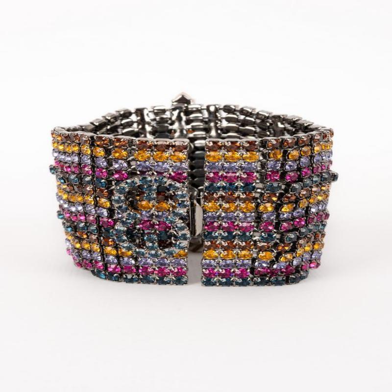 Escada Dark-Silvery Metal Bracelet with Rhinestone For Sale 6