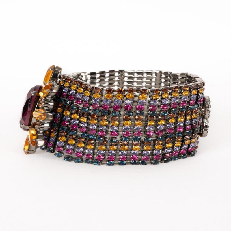 Escada Dark-Silvery Metal Bracelet with Rhinestone For Sale 8