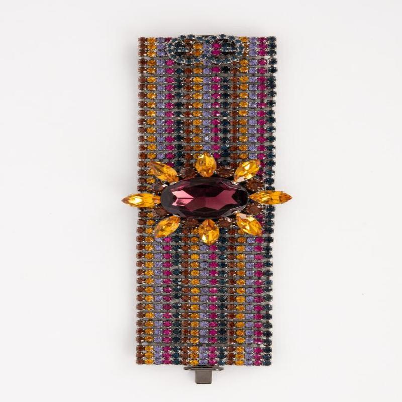Escada Dark-Silvery Metal Bracelet with Rhinestone In Excellent Condition For Sale In SAINT-OUEN-SUR-SEINE, FR