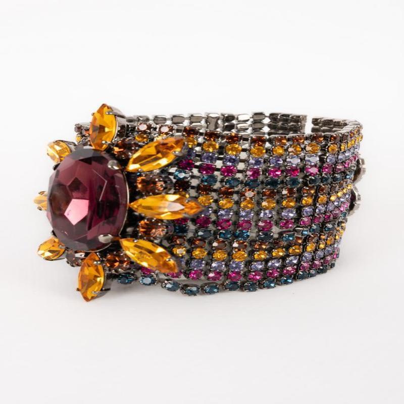Women's Escada Dark-Silvery Metal Bracelet with Rhinestone For Sale