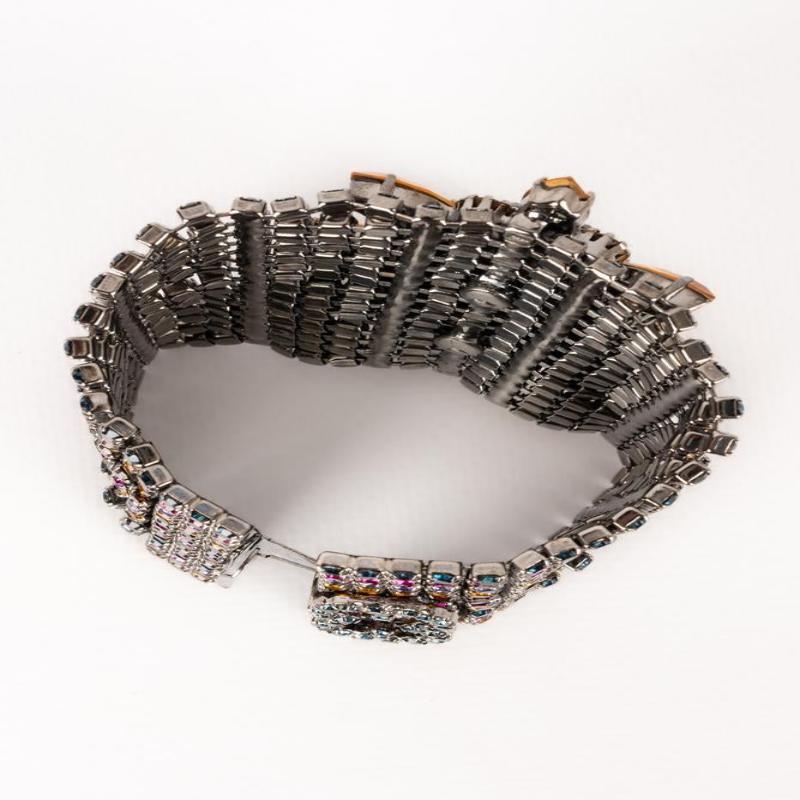 Escada Dark-Silvery Metal Bracelet with Rhinestone For Sale 2