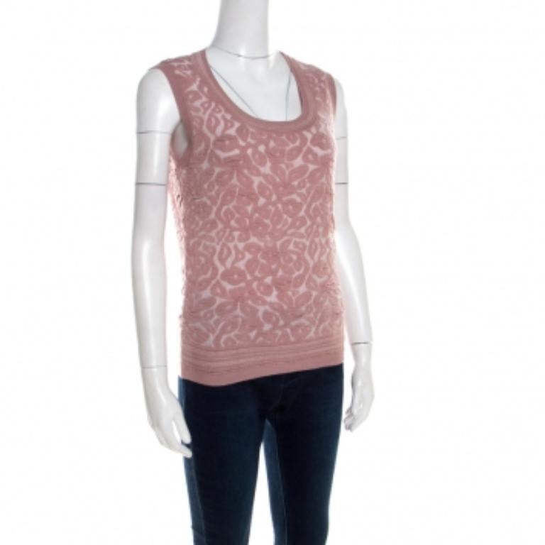 Donna Escada Top senza maniche Shela in maglia jacquard floreale rosa tenero scuro S in vendita