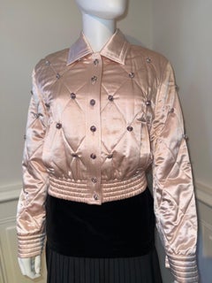 Escada Early 2000s Crystal-Embellished Quilted Silk-Wool Bomber Jacket
