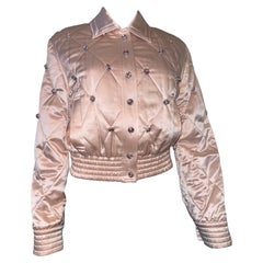 Escada Early 2000s Crystal-Embellished Quilted Silk-Wool Bomber Jacket