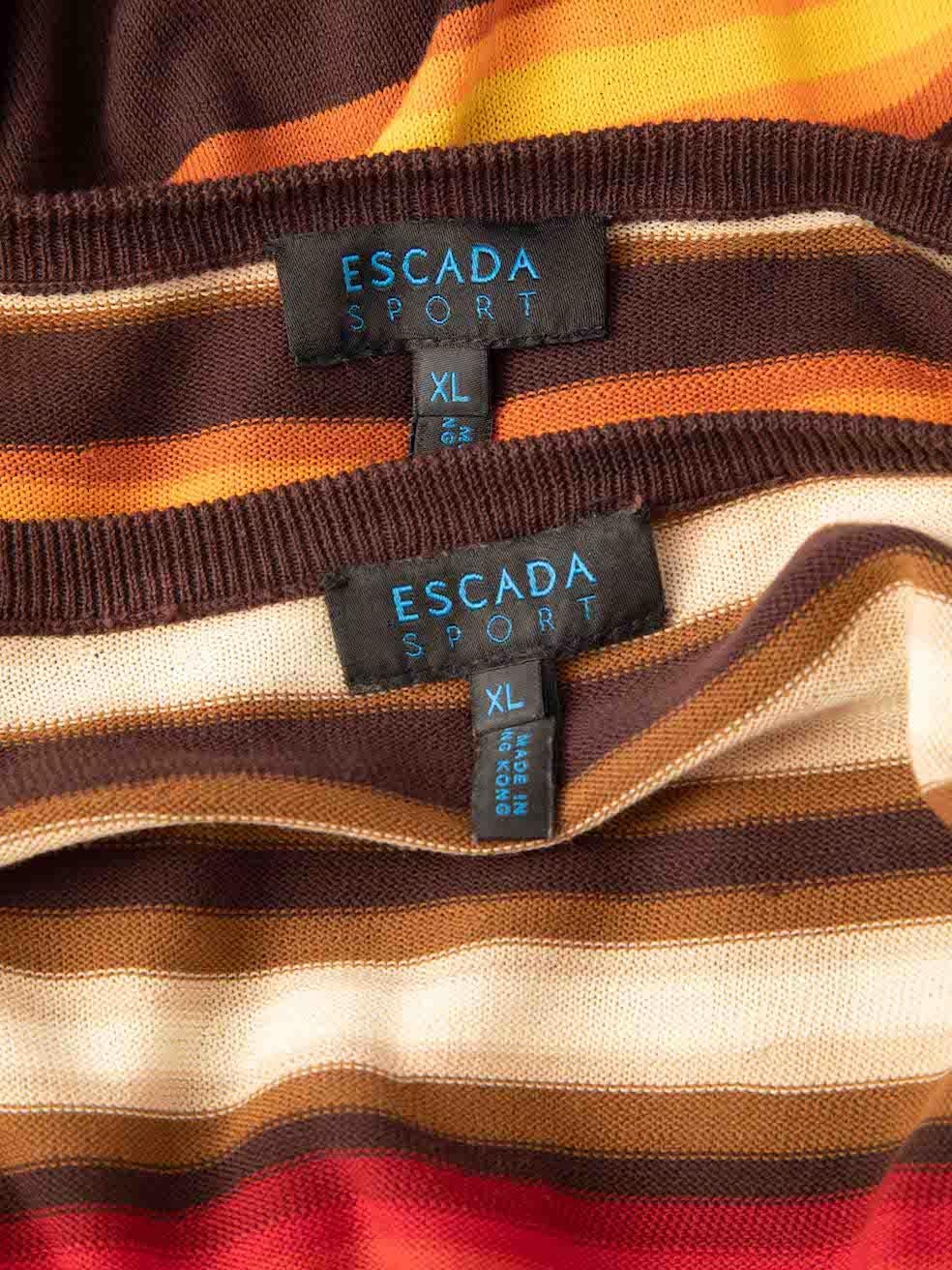 Women's Escada Escada Sport Brown Striped Shirt & Cardigan Set Size XL For Sale