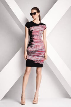 Escada Fantasy Stripe Black Knit Dress 2013 Viscose Blend Size M