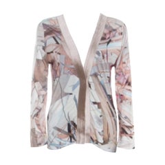 Escada Pluma Marrón Estampado Abstracto Punto Sudadera con Botones Delanteros S