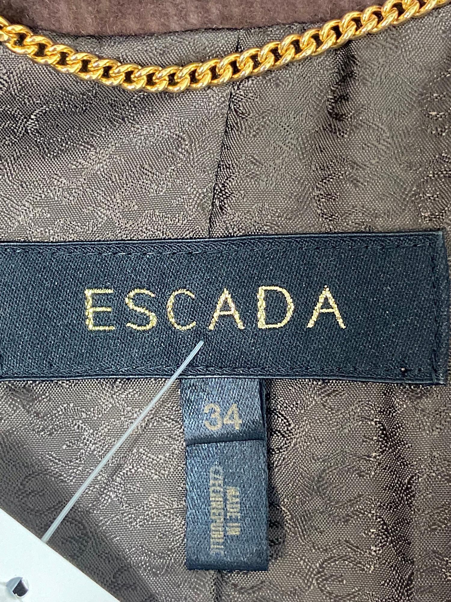 Escada Feather Trimmed Chocolate Brown Suede Jacket For Sale 8