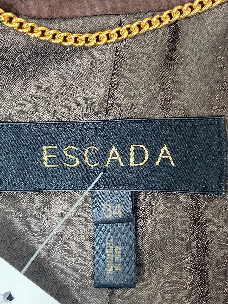 Escada Feather Trimmed Chocolate Brown Suede Jacket For Sale at 1stDibs