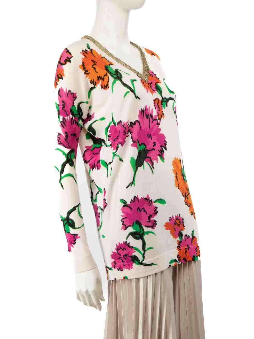 CONDITION is Good. General wear to jumper is evident. Moderate signs of discoloured marks to overall material especially to the neckline and cuffs on this used Escada designer resale item.
 
 
 
 Details
 
 
 Multicolour - Cream, pink and gold
 
