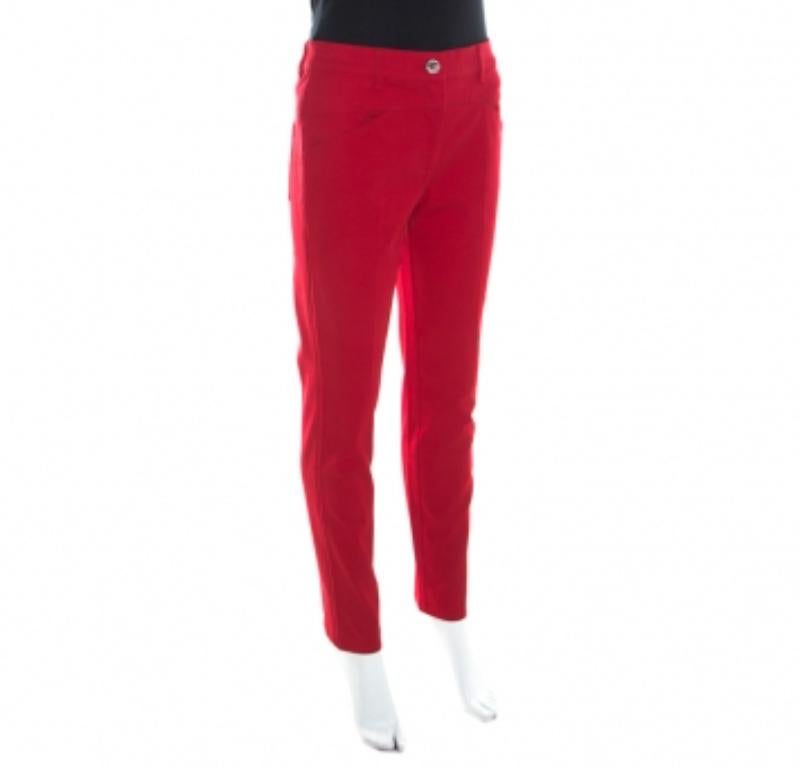 Rouge Escada Jean droit Teresa en denim extensible rouge grenat S en vente