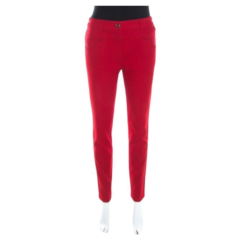 Escada Jean droit Teresa en denim extensible rouge grenat S en vente