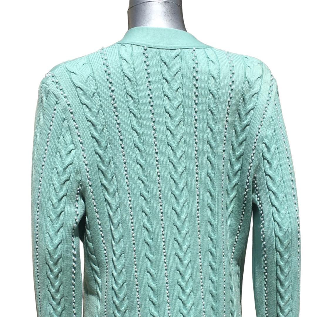 Escada Germany Mint Color Pear Beaded Cardigan Sweater Size 36 EU 11