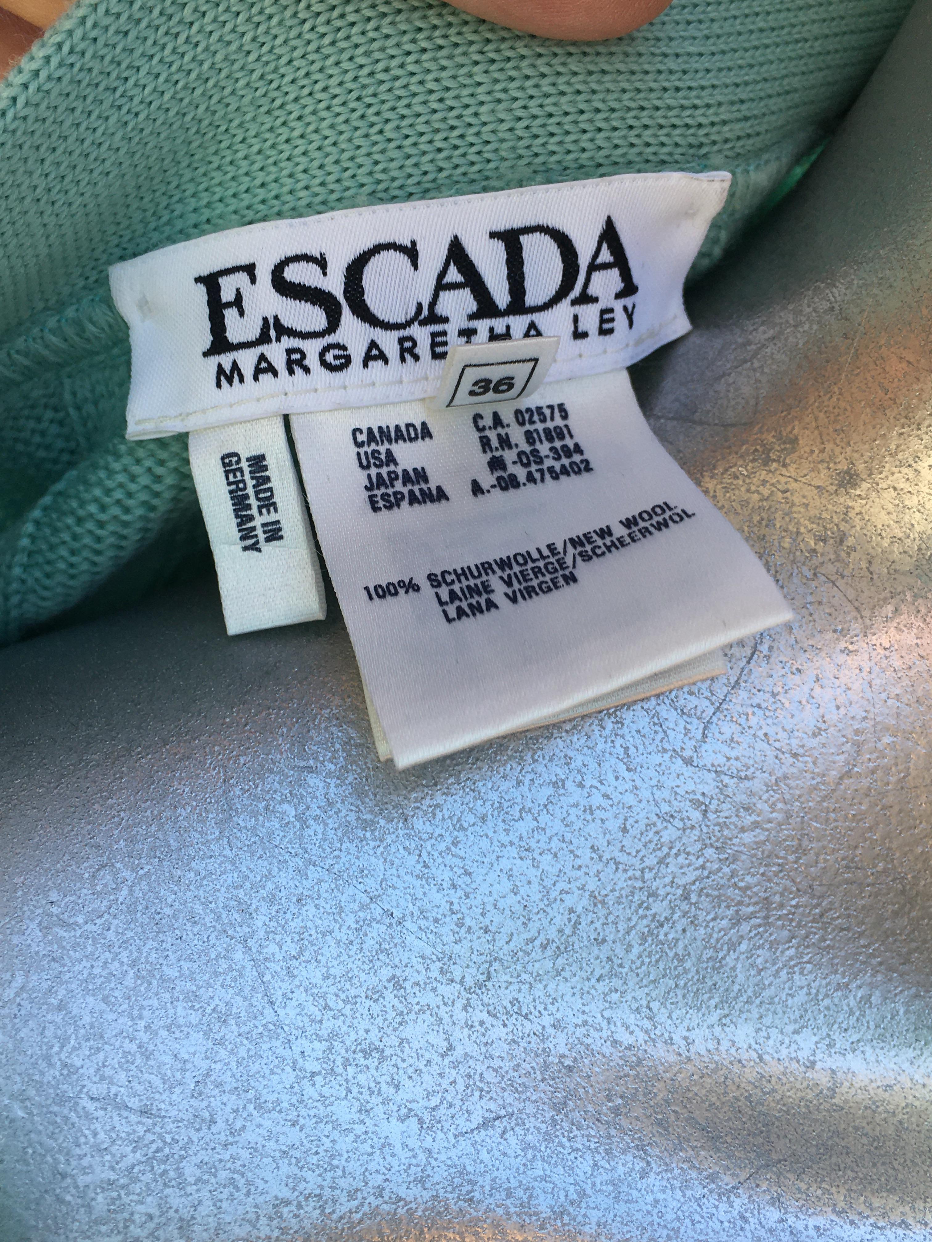 Escada Germany Mint Color Pear Beaded Cardigan Sweater Size 36 EU 12