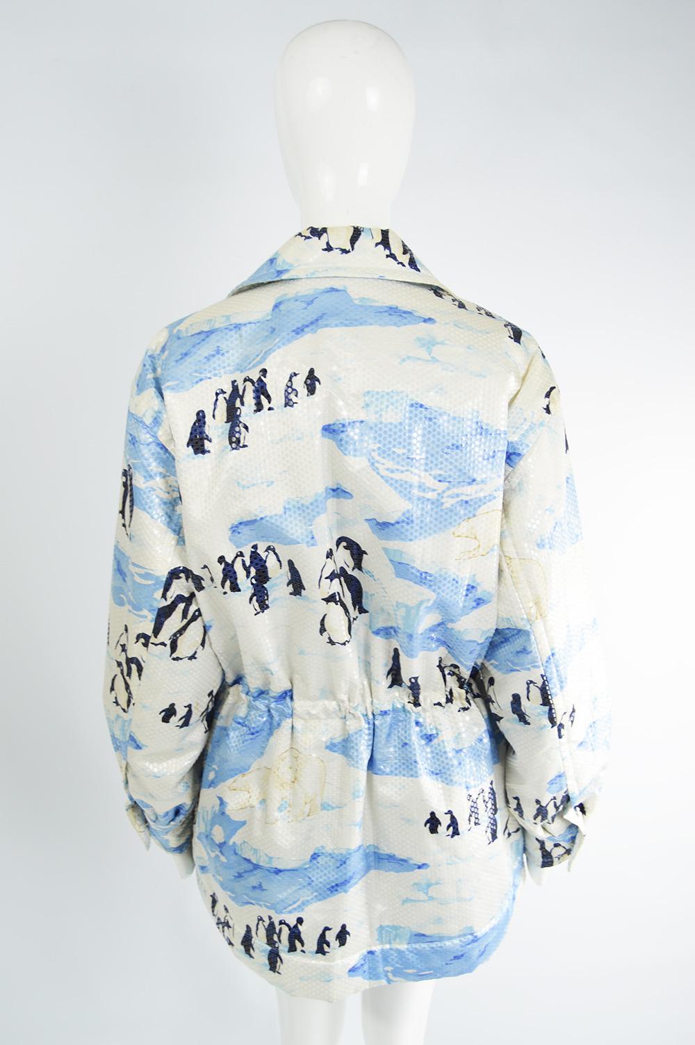 Women's Escada 'Global Warming' Iconic Vintage Penguin Print Sequin Jacket, 1980s For Sale