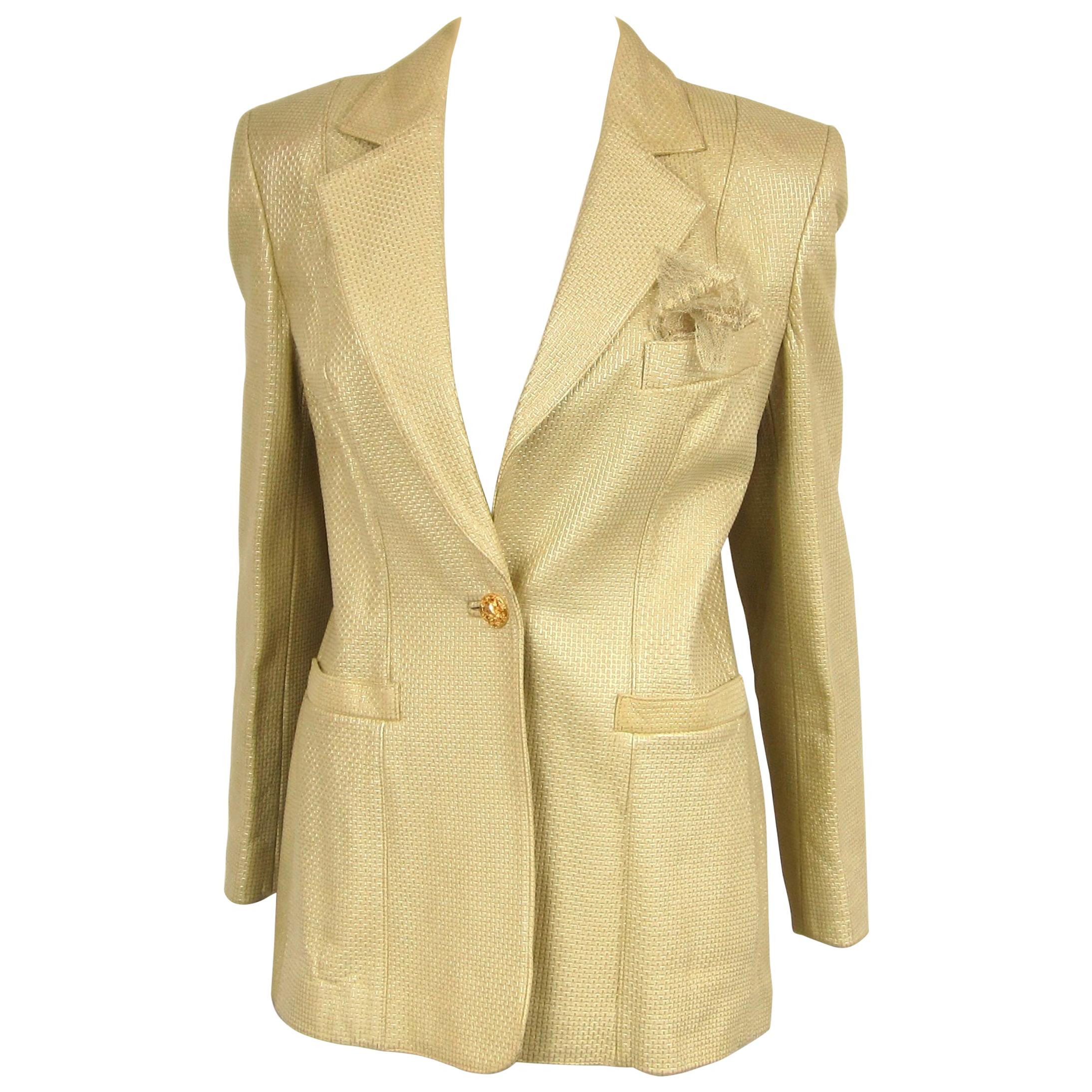Escada Gold Leather 1990s Blazer Jacket New, Never Worn Price Tags Attached 