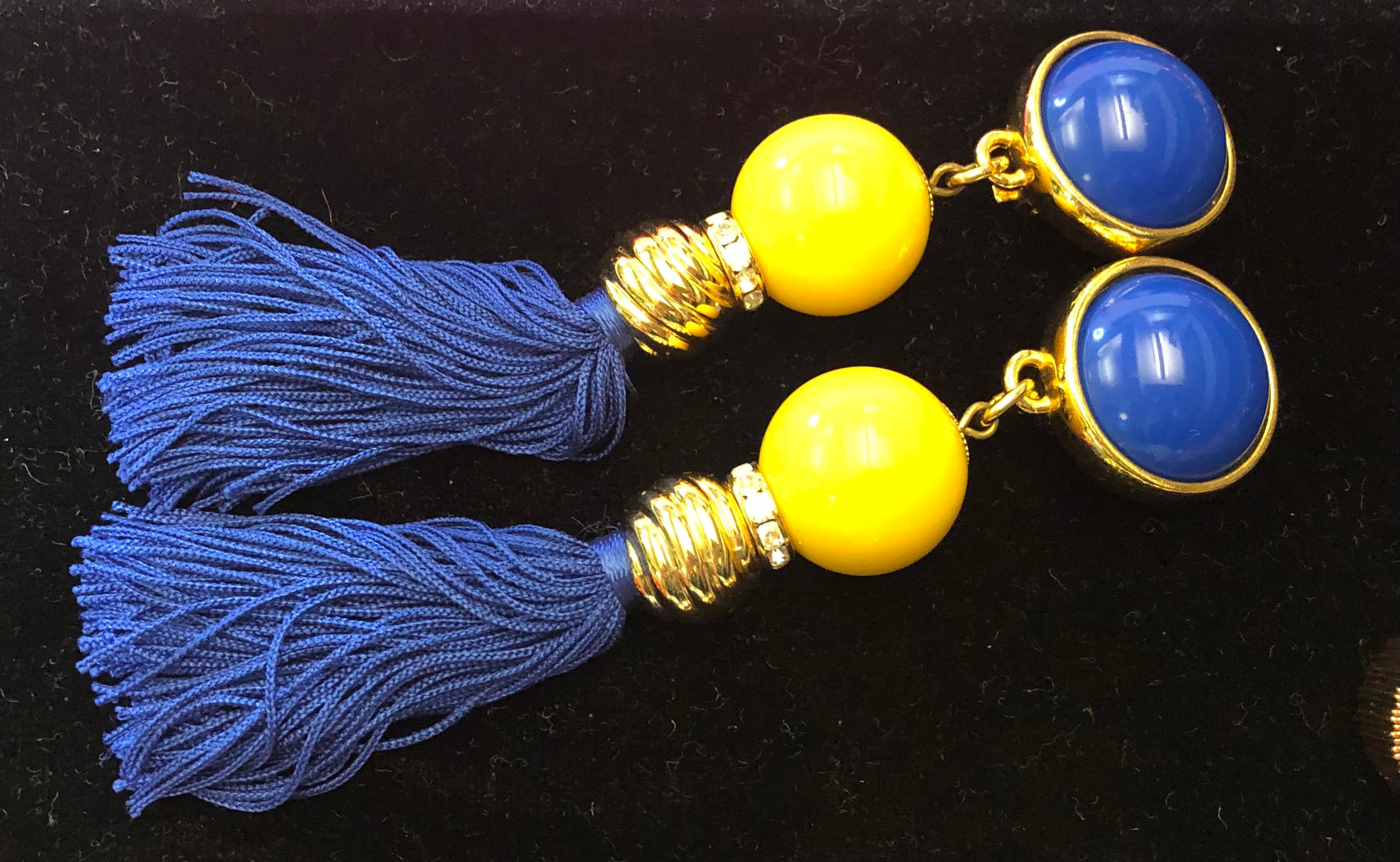 blue and yellow earrings