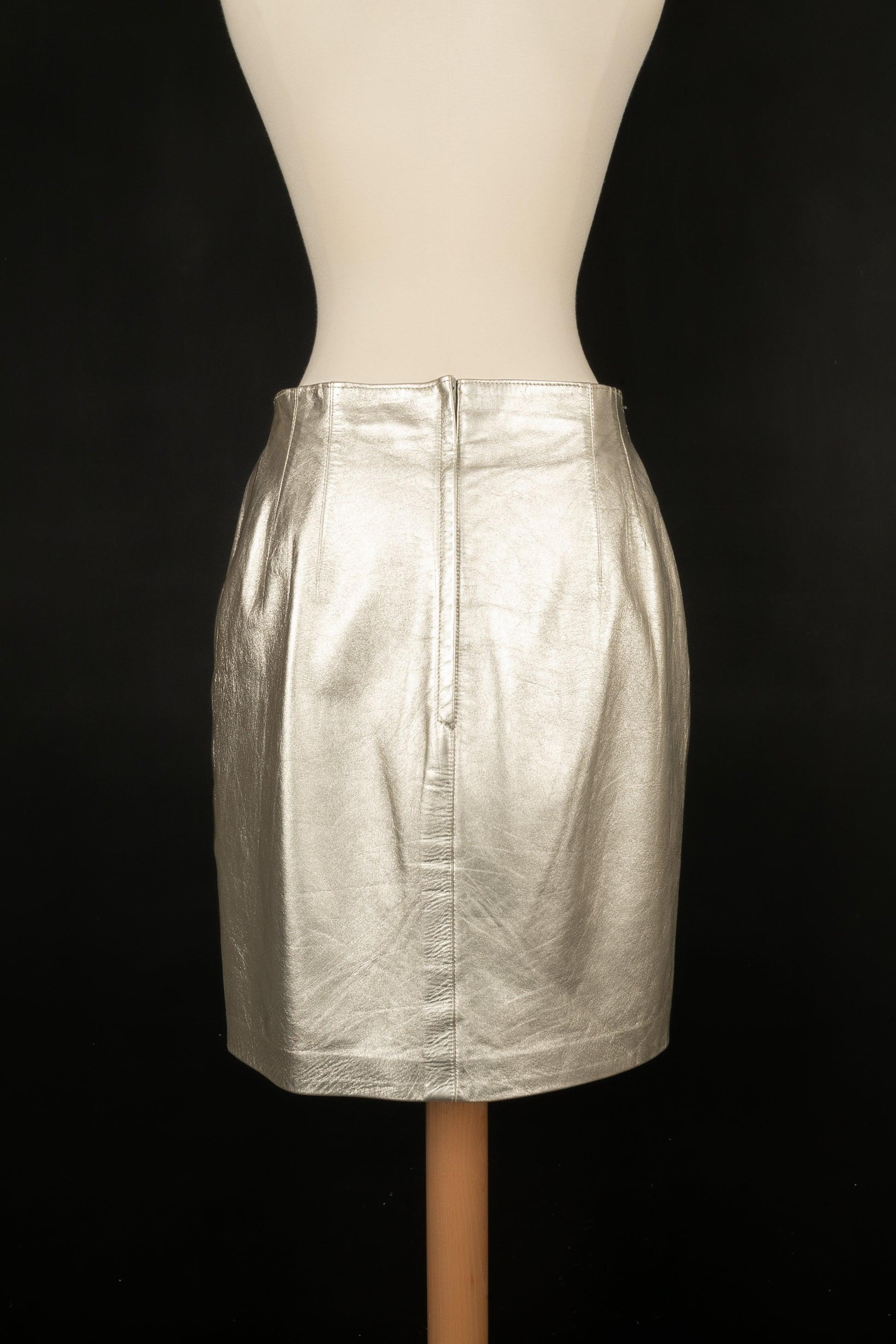 Beige Escada Golden Leather Skirt, 1990s For Sale