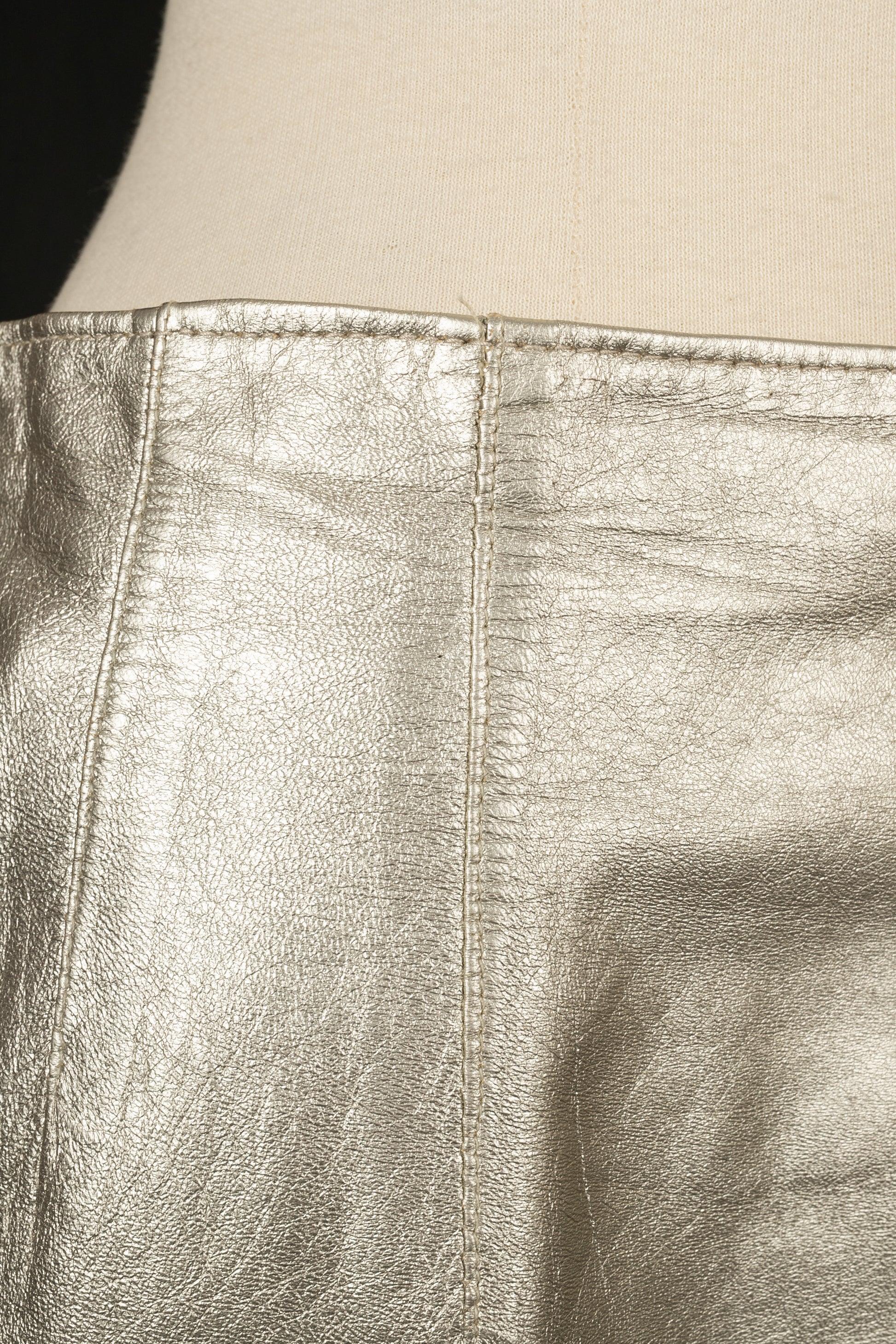 Escada Golden Leather Skirt, 1990s For Sale 2