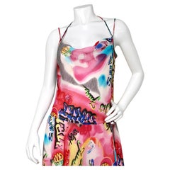 Escada Graffiti Print Silk Cowl Neck Dress circa circa Y2K