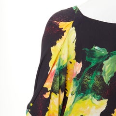 ESCADA graphic floral yellow orange black viscose dolman sleeve midi dress FR42