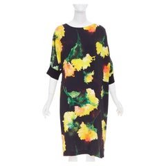 ESCADA graphic floral yellow orange black viscose dolman sleeve midi dress FR42