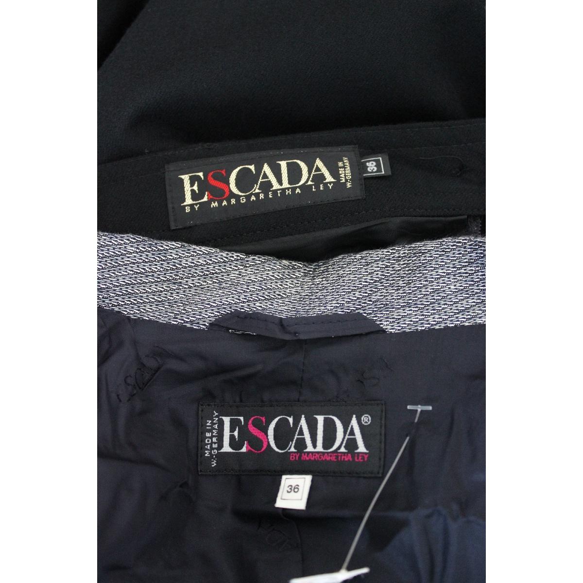 Escada Gray Laminated Black Linen Cotton Skirt Suit 2