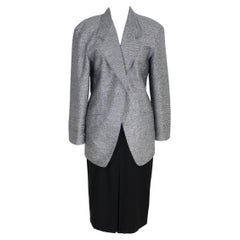 Vintage Escada Gray Laminated Black Linen Cotton Skirt Suit