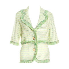 Escada Green Cotton Blend Tweed Boucle Jacket M