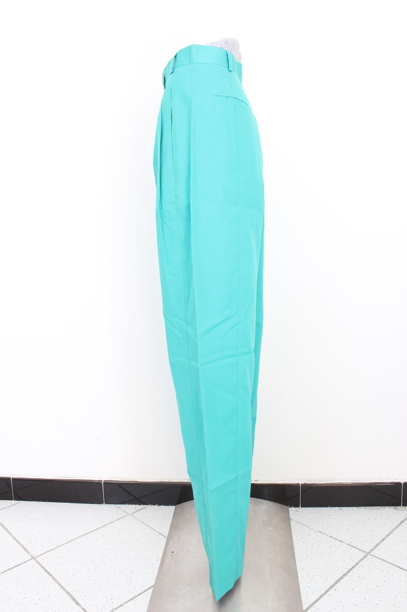 Escada Green Cotton Vintage Trousers 90s In New Condition For Sale In Brindisi, Bt