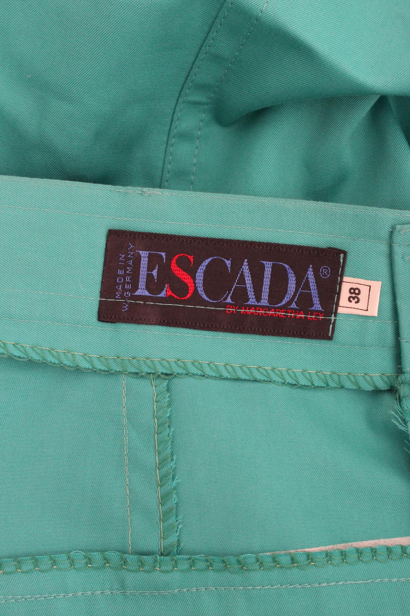 Escada Green Cotton Vintage Trousers 90s For Sale 1