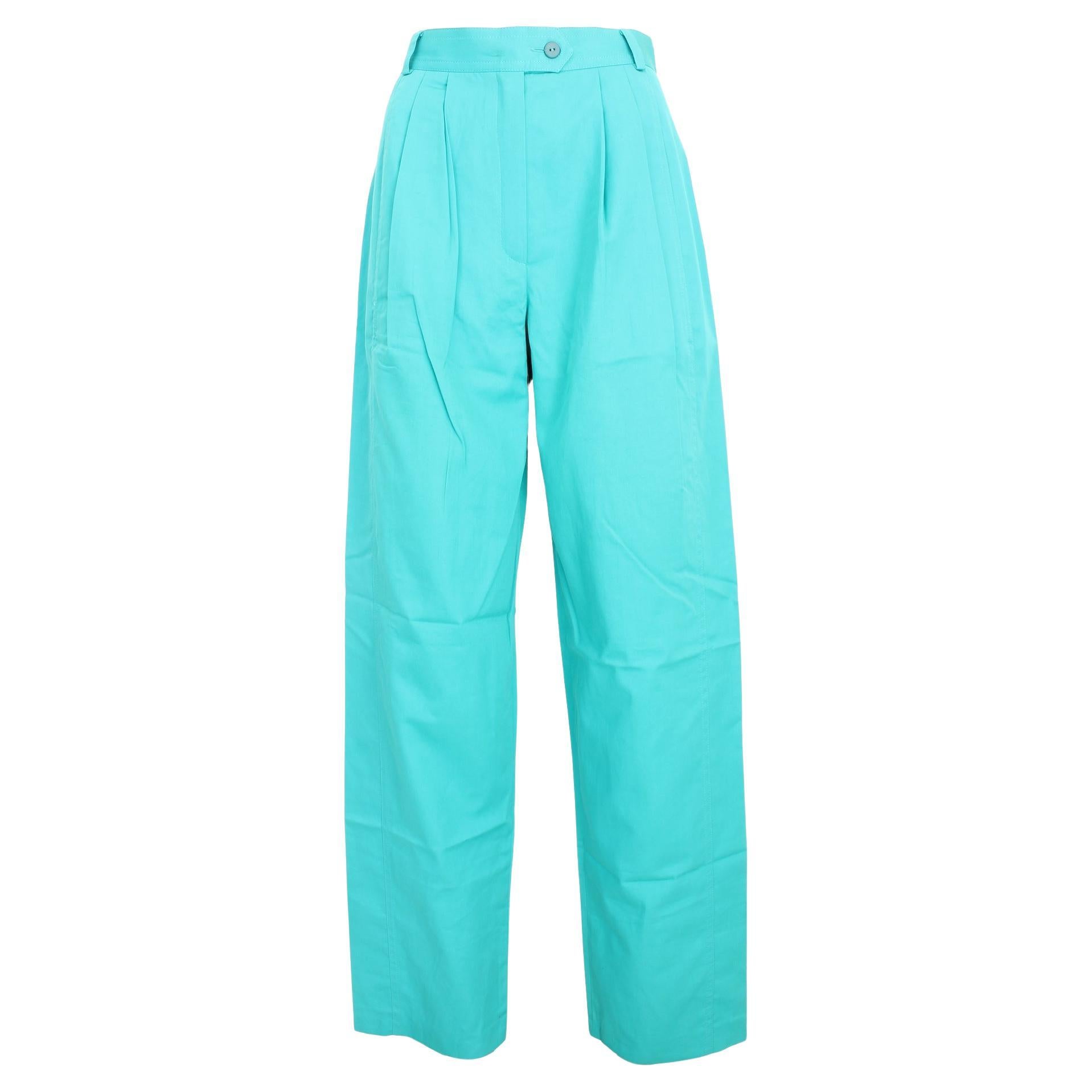 Escada Green Cotton Vintage Trousers 90s For Sale