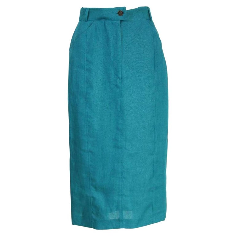 Escada Green Linen A Line Long Skirt For Sale at 1stDibs
