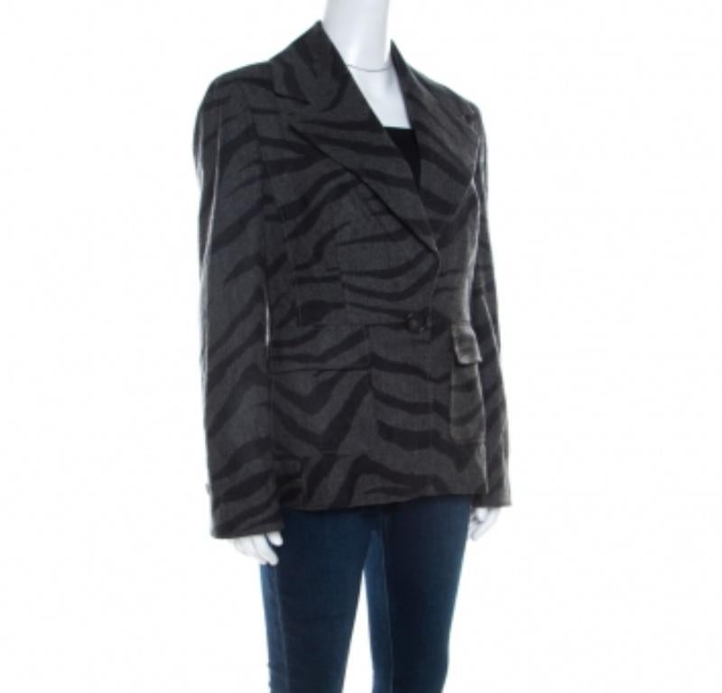 De las mujeres Escada Gris Cachemira Lana Animal Patrón Un Botón Blazer M en venta